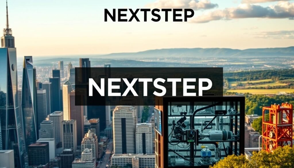 A diverse array of engineering fields, each embodying the spirit of innovation and problem-solving. In the foreground, a sleek, modern cityscape with towering skyscrapers and bustling activity, symbolizing the urban landscape where many engineers thrive. In the middle ground, a laboratory setting with intricate scientific equipment, conveying the meticulous research and development that drives technological advancements. In the background, a panoramic view of rolling hills and lush greenery, hinting at the environmental and sustainable engineering disciplines. Overhead, a bold text logo reads "NEXTSTEP", underscoring the promise of a dynamic and ever-evolving career path for those who choose the engineering profession.