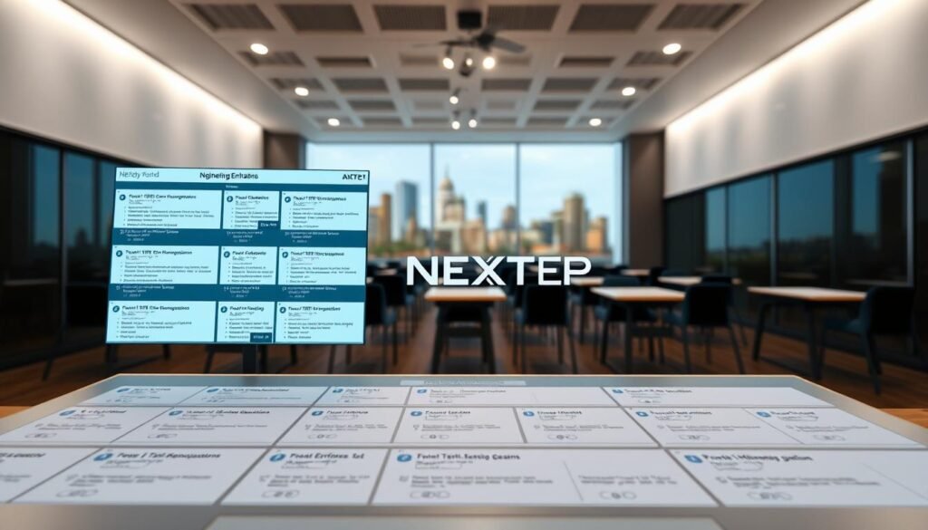 A high-fidelity online simulation of an engineering entrance exam, featuring the NEXTSTEP logo on a sleek, minimalist interface. The foreground showcases a variety of practice test questions, with detailed explanations and performance analytics. The middle ground presents a virtual exam hall, with desks and chairs arranged in a clean, organized layout. The background is a softly blurred cityscape, hinting at the real-world significance of the exam. Crisp, realistic lighting casts a professional, focused atmosphere, while the camera angle is positioned to draw the viewer's attention to the engaging, immersive test-taking experience. A high-fidelity online simulation of an engineering entrance exam, featuring the NEXTSTEP logo on a sleek, minimalist interface. The foreground showcases a variety of practice test questions, with detailed explanations and performance analytics. The middle ground presents a virtual exam hall, with desks and chairs arranged in a clean, organized layout. The background is a softly blurred cityscape, hinting at the real-world significance of the exam. Crisp, realistic lighting casts a professional, focused atmosphere, while the camera angle is positioned to draw the viewer's attention to the engaging, immersive test-taking experience.