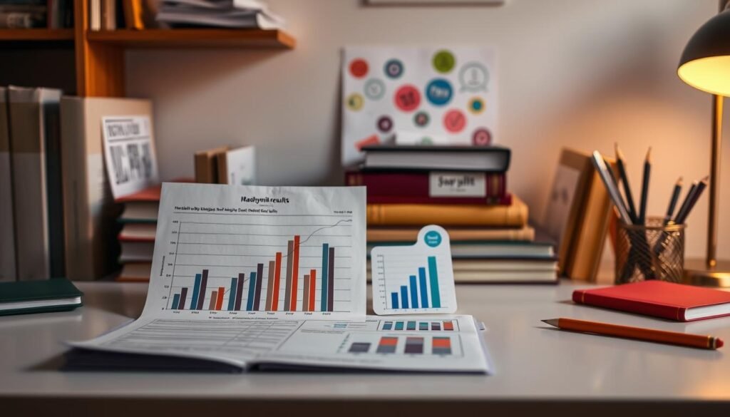 A neatly organized analysis of Madhyamik exam results, displayed on a clean desktop against a backdrop of academic books and educational supplies. The foreground features a detailed bar graph and pie chart, meticulously rendered in a professional, data-driven style. Subtle warm lighting casts a contemplative glow, inviting the viewer to closely examine the insights. The middle ground showcases a thoughtfully curated selection of stationery and stickers, subtly hinting at the process of making informed choices. The background maintains a minimalist, yet sophisticated aesthetic, emphasizing the gravity and importance of the subject matter. An image that captures the essence of "Making Informed Choices" for students in the aftermath of the Madhyamik results. A neatly organized analysis of Madhyamik exam results, displayed on a clean desktop against a backdrop of academic books and educational supplies. The foreground features a detailed bar graph and pie chart, meticulously rendered in a professional, data-driven style. Subtle warm lighting casts a contemplative glow, inviting the viewer to closely examine the insights. The middle ground showcases a thoughtfully curated selection of stationery and stickers, subtly hinting at the process of making informed choices. The background maintains a minimalist, yet sophisticated aesthetic, emphasizing the gravity and importance of the subject matter. An image that captures the essence of "Making Informed Choices" for students in the aftermath of the Madhyamik results.