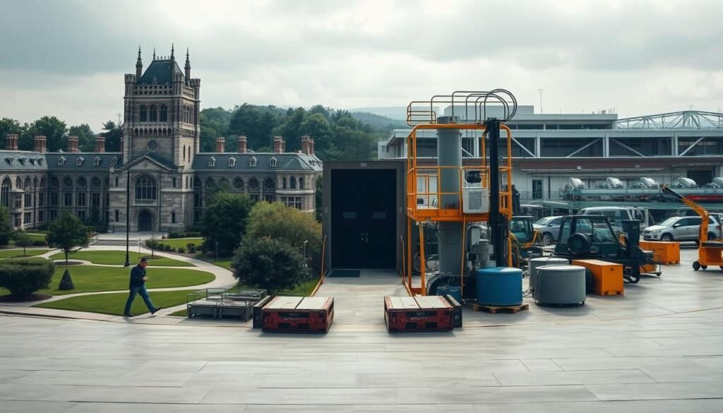 A sprawling academic campus on the left, with towering stone buildings and manicured lawns. On the right, a bustling vocational school, with hands-on workshops and modern machinery. The two worlds collide in the middle, an imaginary boundary where the challenges and limitations of each path are on full display. Soft, diffused lighting casts a contemplative mood, inviting the viewer to ponder the merits and drawbacks of these divergent educational tracks. The composition is balanced, with a sense of tension and duality, reflecting the complexities of the "Vocational Training vs Traditional Degree" debate. A sprawling academic campus on the left, with towering stone buildings and manicured lawns. On the right, a bustling vocational school, with hands-on workshops and modern machinery. The two worlds collide in the middle, an imaginary boundary where the challenges and limitations of each path are on full display. Soft, diffused lighting casts a contemplative mood, inviting the viewer to ponder the merits and drawbacks of these divergent educational tracks. The composition is balanced, with a sense of tension and duality, reflecting the complexities of the "Vocational Training vs Traditional Degree" debate.