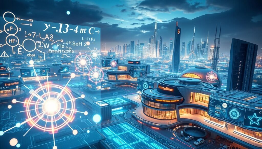 A sprawling futuristic landscape where cutting-edge engineering disciplines converge. In the foreground, holographic projections of abstract mathematical formulas and intricate circuit diagrams hover, illuminating the scene with a dazzling techno-chic glow. The middle ground features sleek, avant-garde architecture housing state-of-the-art research labs and innovation hubs, their facades adorned with dynamic displays showcasing the latest breakthroughs. In the distance, a skyline of towering skyscrapers and gleaming spires reflects the boundless possibilities of emerging engineering frontiers, as if reaching towards a tomorrow filled with technological marvels. A sprawling futuristic landscape where cutting-edge engineering disciplines converge. In the foreground, holographic projections of abstract mathematical formulas and intricate circuit diagrams hover, illuminating the scene with a dazzling techno-chic glow. The middle ground features sleek, avant-garde architecture housing state-of-the-art research labs and innovation hubs, their facades adorned with dynamic displays showcasing the latest breakthroughs. In the distance, a skyline of towering skyscrapers and gleaming spires reflects the boundless possibilities of emerging engineering frontiers, as if reaching towards a tomorrow filled with technological marvels.