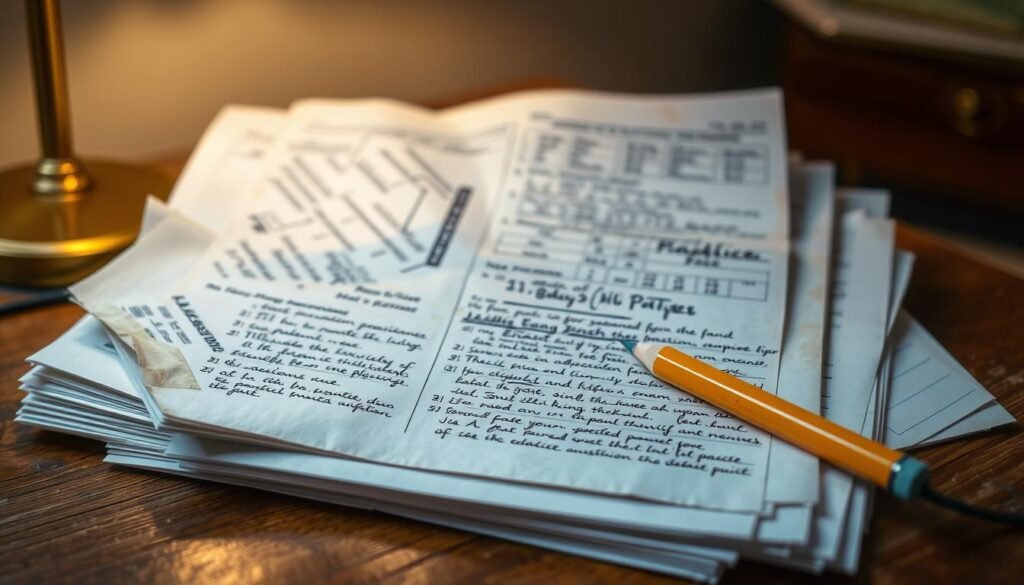 A stack of worn, weathered Madhyamik exam papers lies on a wooden desk, illuminated by a warm, golden lamp. The pages are filled with handwritten notes and scribbles, testament to the diligent preparation of a student. In the foreground, a pencil and an eraser stand ready, as the student meticulously reviews the practice questions, determined to master the material. The background is softly blurred, creating a sense of focus and concentration, the student's world narrowed to the task at hand. A stack of worn, weathered Madhyamik exam papers lies on a wooden desk, illuminated by a warm, golden lamp. The pages are filled with handwritten notes and scribbles, testament to the diligent preparation of a student. In the foreground, a pencil and an eraser stand ready, as the student meticulously reviews the practice questions, determined to master the material. The background is softly blurred, creating a sense of focus and concentration, the student's world narrowed to the task at hand.